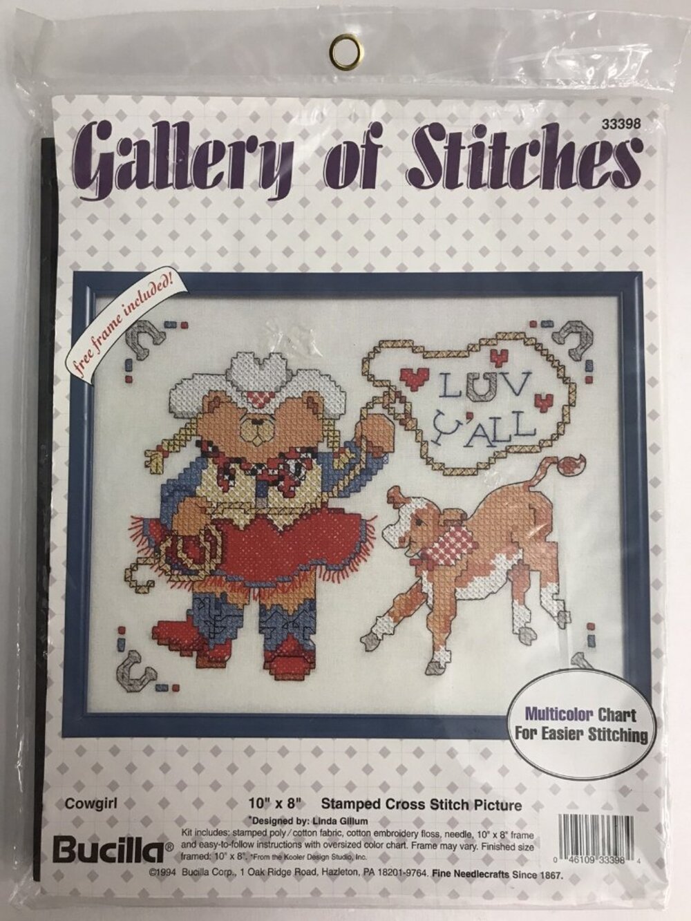 Cowgirl Bear Cow Needlepoint Cross Stitch Bucilla Gallery Of Stitches 33398 NEW